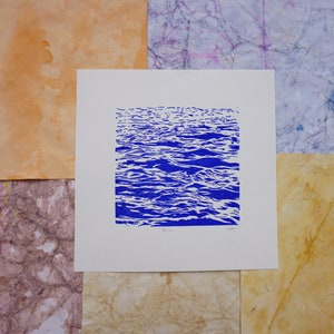 Wave poster decoration - Ondas - Original linocut - 20 x 20 cm - Handmade print, numbered and signed