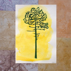 El pino - Linogravura artesanal - 10 x 15 cm - Impressão feita à mão e assinada