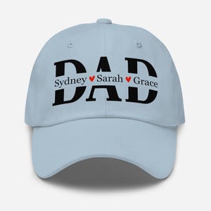 Custom Printed Dad Hat with Kids’ Names – Personalized Father&#39;s Day Gift – Adjustable Baseball Cap for Men – Gift for Dad