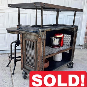 Update: SOLD!! Industrial Island with 2 bar stools INDUSTRIAL FURNITURE