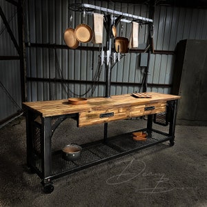 UPDATE: SOLD!! Custom Industrial Kitchen Island Prep-Table / Steampunk Furniture