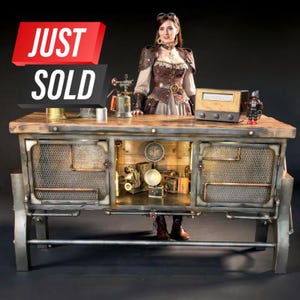 Update: SOLD! Steampunk Console "The Iron Alchemist" Steampunk Industrial Furniture