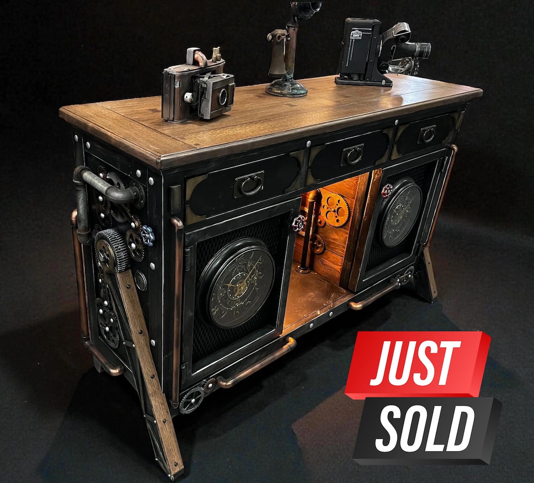 Steampunk Command Console Update: SOLD!! Industrial Furniture Console Cabinet – One of a Kind ...