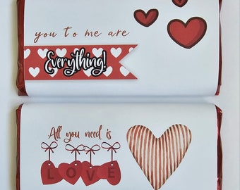 Valentine's chocolate bar wrapper file designs ready to print jpeg files chocolate gifts