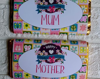 Mother's day candy chocolate bar wrappers for galaxy or Hershey's bar jpeg file ready to print 2 per page 10 options