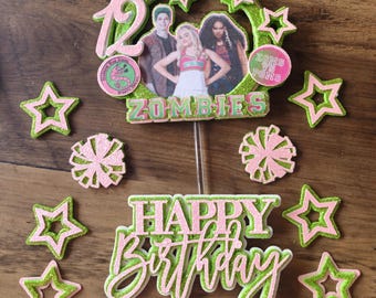 Themed cake topper and charms , any theme personalised. 13cm cake topper , happy birthday charm for front of cake and some to dot around