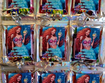 Party bag The little mermaid filled with sweets.  personalised front. Birthday favour gift sweet candy bag movie mermaid