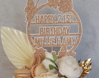 Luxury personalised rose gold glitter card double layer card cake topper with 3 various size fans for cake decoration beautiful cakes