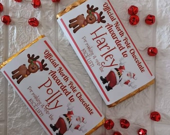 Personalised Christmas nice list certificate chocolate bar wrapper only gift Xmas eve box stocking filler child Christmas favour