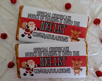 Chocolate bar santa nice list certificate gift jpeg file ready to print