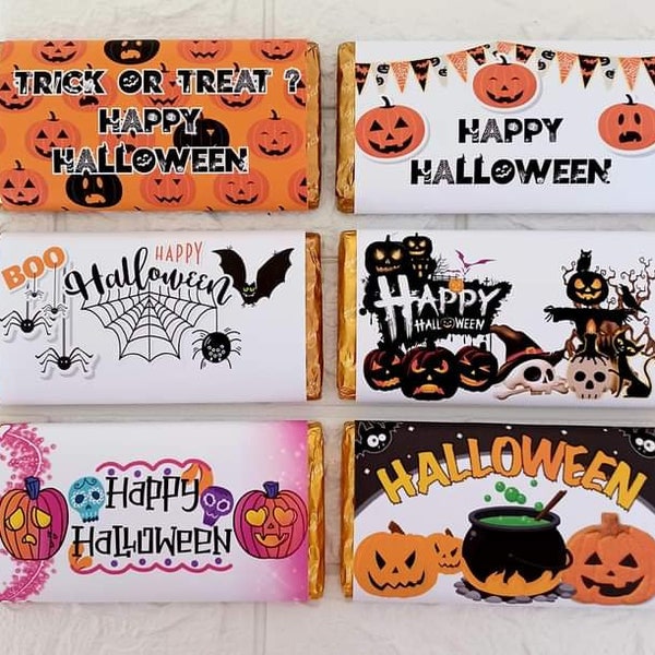 Halloween chocolate bar wrapper file 6 designs jpeg ready to print size A4 2 per page