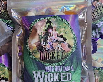 Wicked Party bag filled with sweets. personalised front. Birthday favour gift sweet candy bag