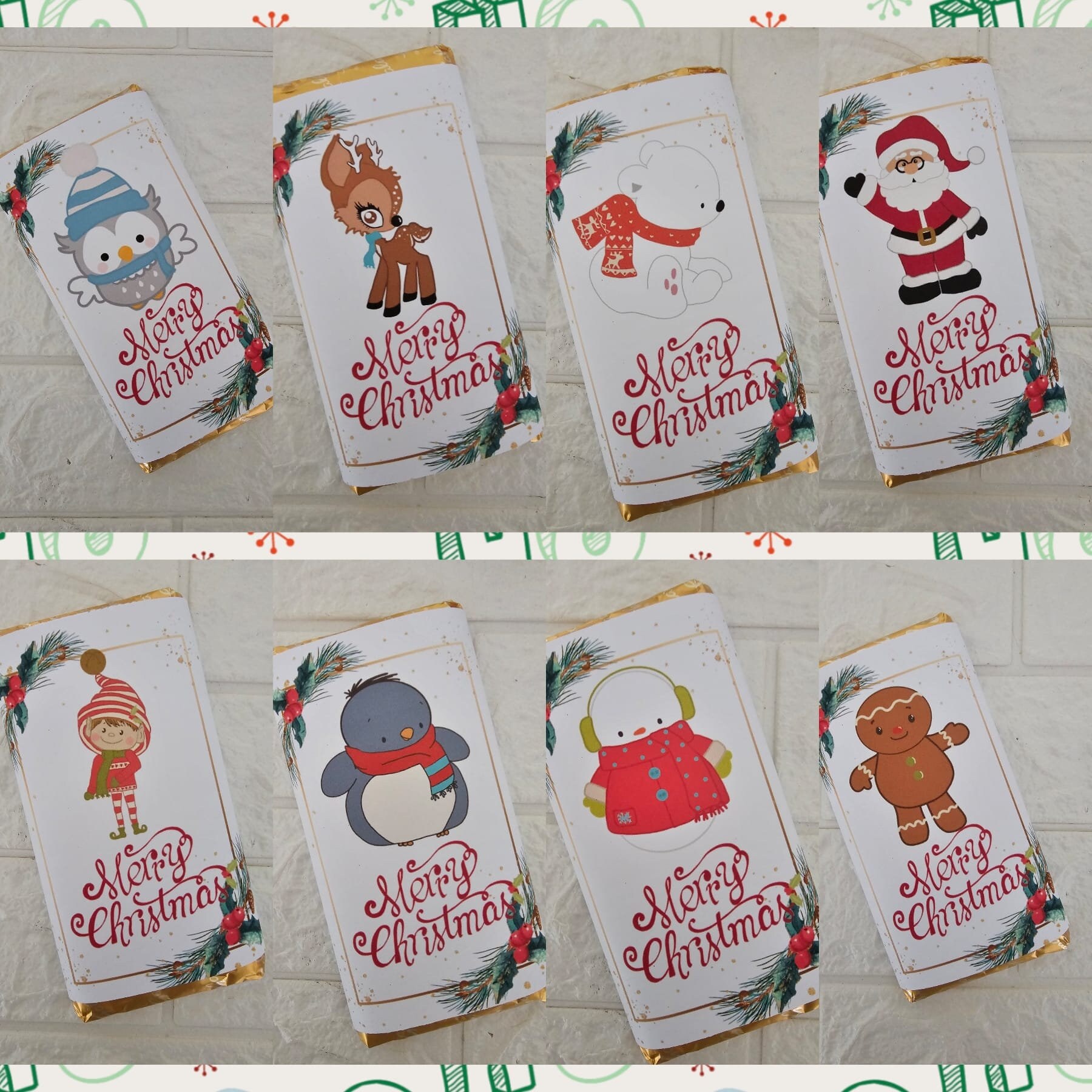 Christmas chocolate bar wrapper file bundle digital download printable