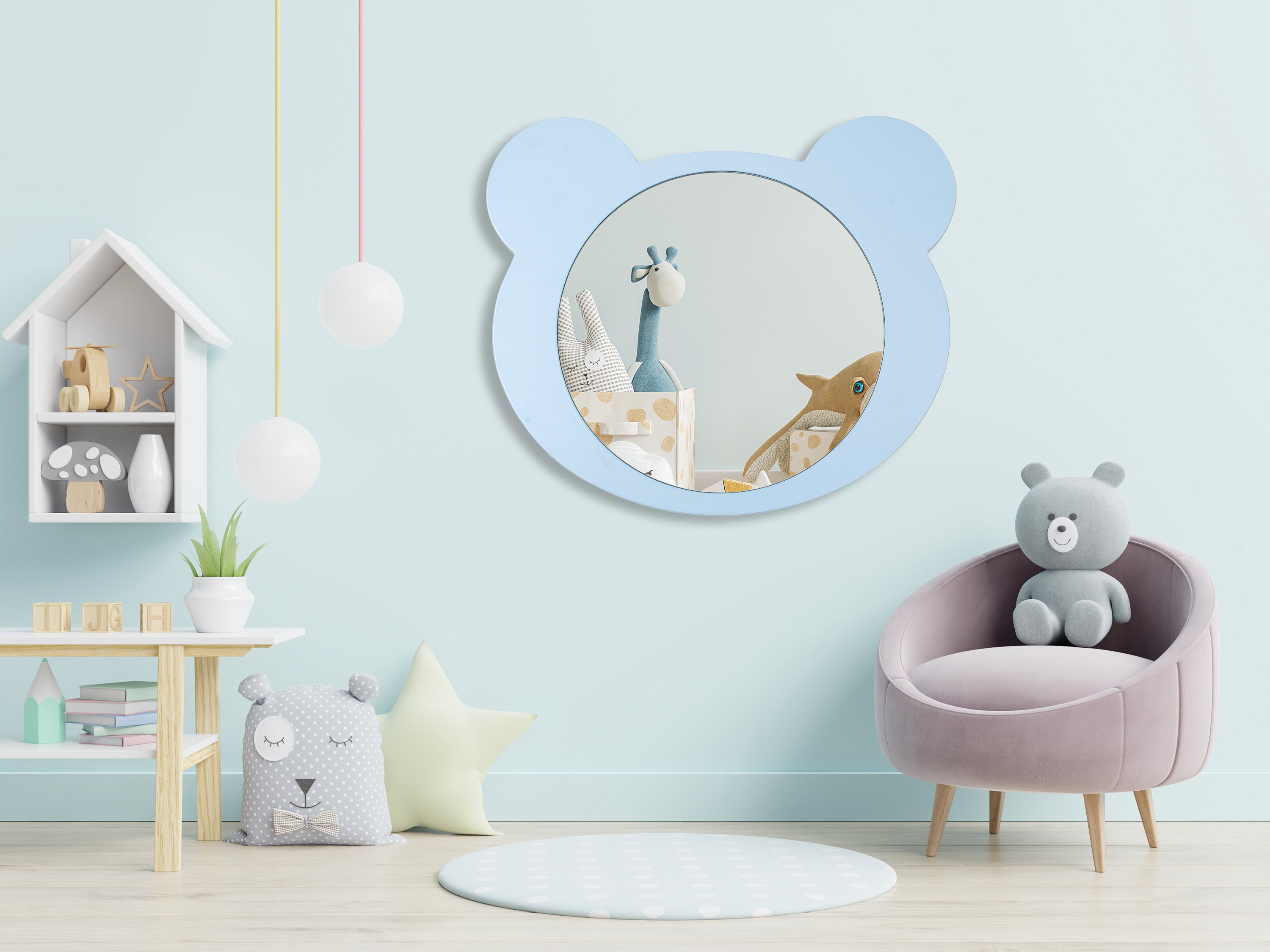 Initial Half Size Safety Mirror for Kids / MIRROR ONLY / Wall