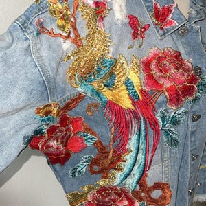 Women’s Embellished Peacock w Rhinestones Denim Jacket