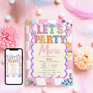 Preppy Patch Letter Invitation | Tween Teen Birthday Party Invitation | Let's Party Birthday Party Invitation | Editable Digital Template