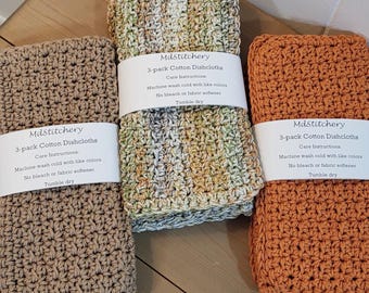 Cotton Crocheted Dishcloths / Multiple Colors Available / Set of 3