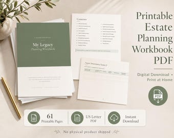 Printable Estate Planning Workbook | Final Wishes, Legacy Organizer (Digital Download)