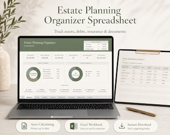 Estate Planning Organizer Spreadsheet | Auto-Calculating Net Worth Tracker (Digital Download)