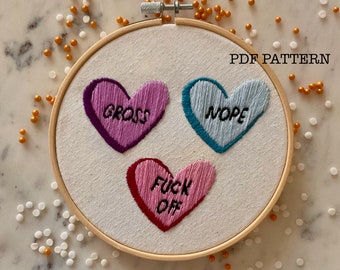 Rude Conversation Hearts Embroidery Pattern