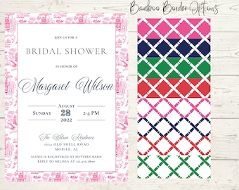 Bridal Luncheon Invitation, Chinoiserie | Bamboo Wedding Shower Invite | Printed