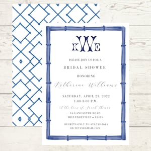 Bridal Luncheon/Shower Invitation, Chinoiserie, Bamboo, Watercolor | Printed