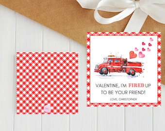 Firetruck Valentine Tag: Editable School Classroom Gift (Instant Download)