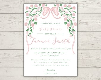 Baby Shower Invitation, Chinoiserie, Floral, Watercolor | Printed
