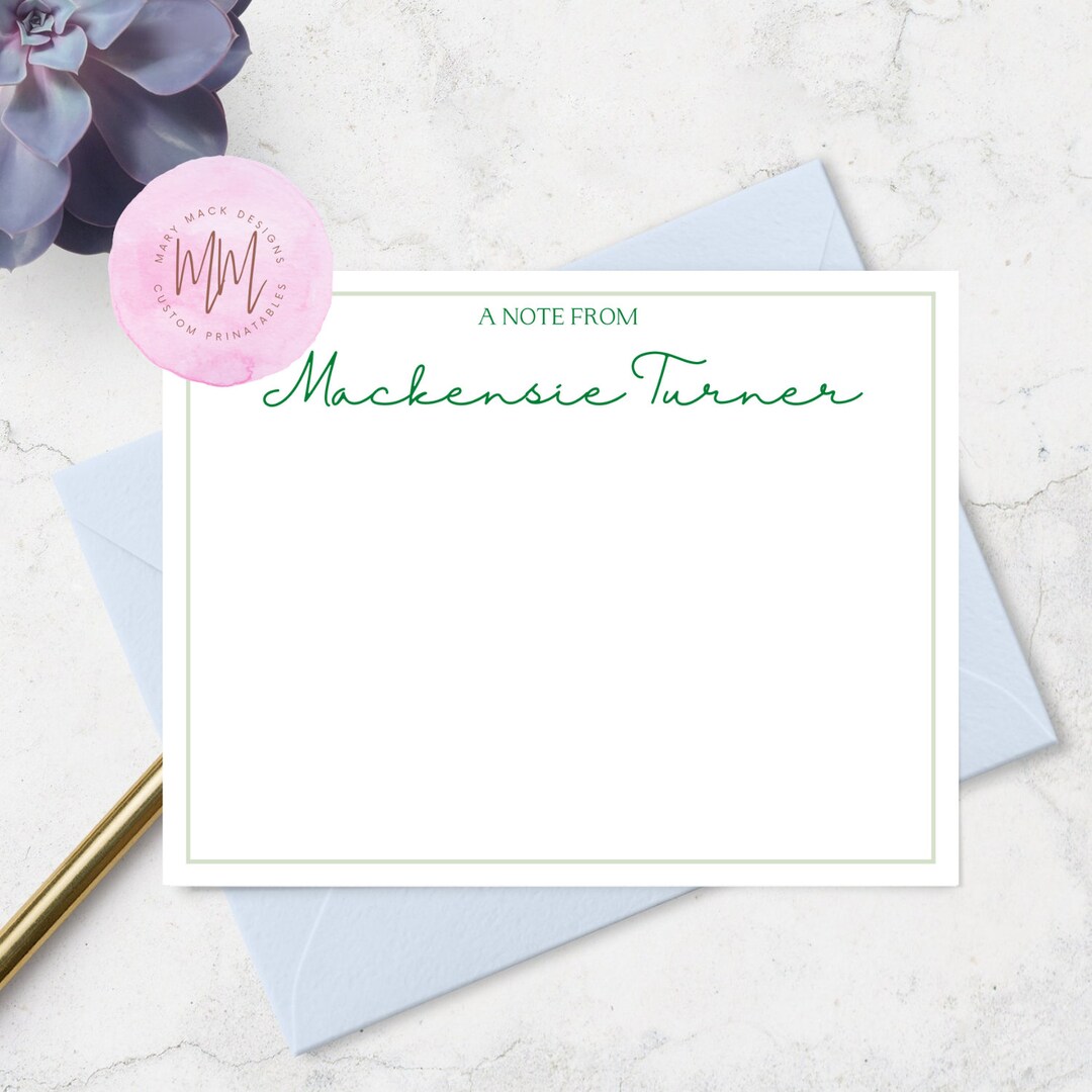 Personalized Stationery Printable: Custom Note Card (digital Download ...