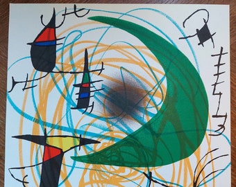 Joan MIRO Original lithograph "La lune verte". Mourlot, Paris, 1972 // Original print by Miró