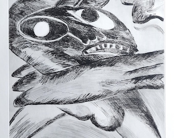 Bengt LINDSTRÖM Signed drypoint engraving "The fugitive", 1972 / Original print by Lindström