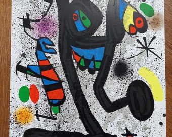 Joan Miro Original Lithograph "La demoiselle aux papillons" (1971) – Abstract Art Print by Miró