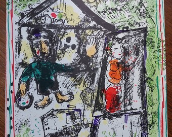 Marc Chagall. Original lithograph "Le Peintre devant le Village", 1969