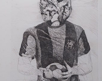 Francesc Artigau. signierte originale Radierung "F.C. BARCELONA", 1974