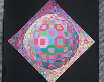 Victor Vasarely Original Heliogravure Print “PLANETARY” (1975) – Op Art, Vintage Modern Art, Collectible Graphic Artwork