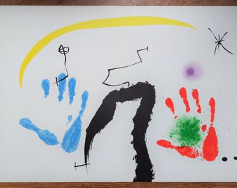Joan Miro Original Lithograph "Composition of hands and figures" (1971) – Abstract Art Print by Miró