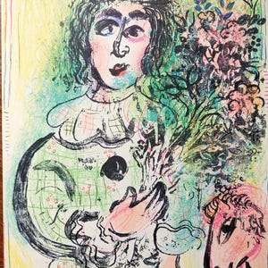 Marc CHAGALL Original lithograph &quot;Le Clown Fleuri&quot;, 1963 / Original print by Chagall