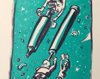 Peter ANGERMANN Signed lithograph "Die Wissenschaft", 1990 / Original print by Angermann