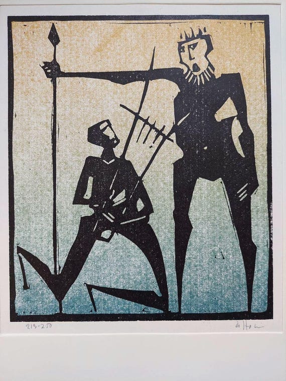 Åke HOLM Signierter Linolschnitt 'Saul und David', 1977 Original