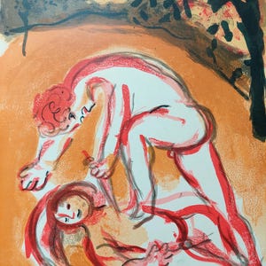 Marc CHAGALL Original lithograph &quot;Cain and Abel&quot; / Verve, Paris, 1960