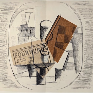 Georges BRAQUE Lithograph &quot;Verre et Bouteille (FOURRURES)&quot; / Galerie Maeght, Paris, 1963