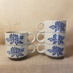 Midwinter Country Blue Stonehenge Stoneware 2.5&quot; Tall Coffee Mug/Cup Lot Of 5 EUC
