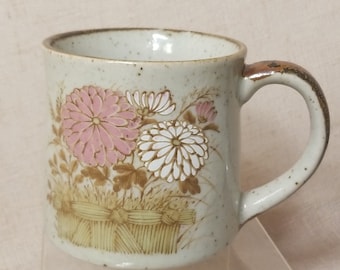 Otagiri style Stoneware Mid Century Flower Floral Glazed Mug Cup Made In Japan