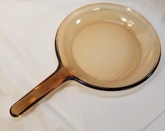 Corning Vision Ware 11" Frying Pan Skillet Amber France Waffle Bottom Vintage