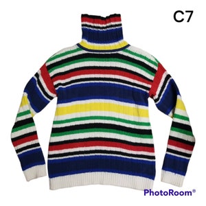 Tommy Hilfiger Turtleneck Sweater Womens Small Rainbow Striped vintage 2002 Rare