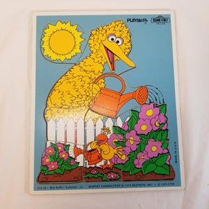 Sesame Street Big Bird Muppets Puzzle Playskool Wood 1979 Vintage USA Made EUC