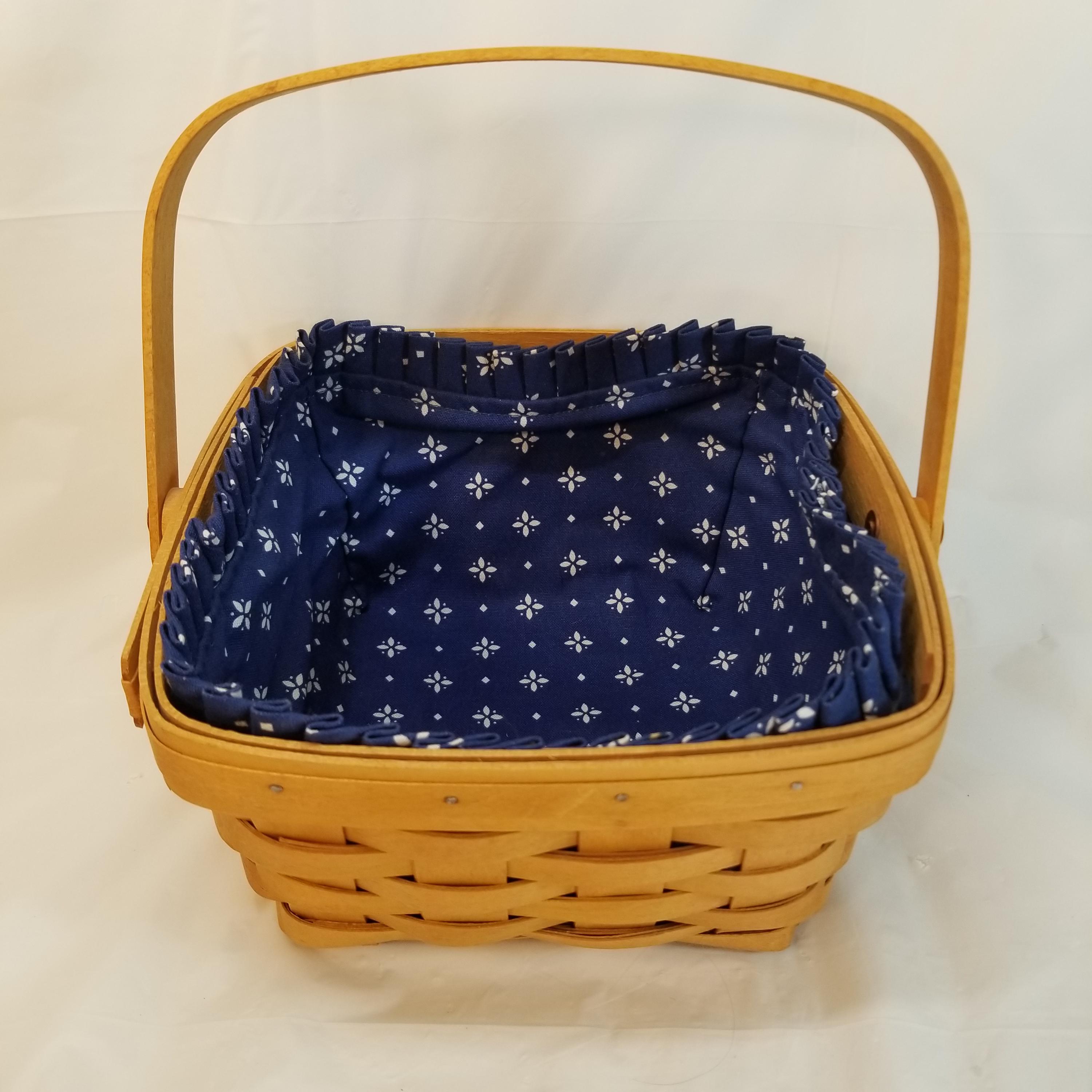 ロンガバーガーバスケット　9 Vintage Longaberger Basket Handwoven 9 X 9 X 5 Blue Liner 2000
