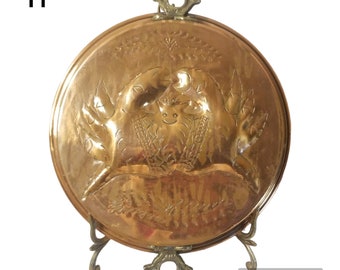 Vintage Copper Brass Mold Crab Tin Double Handle Kitchen Decor French Country