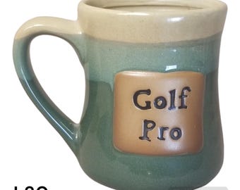 Green Golf Pro Coffee Mug Cup Stoneware Pottery Large EUC