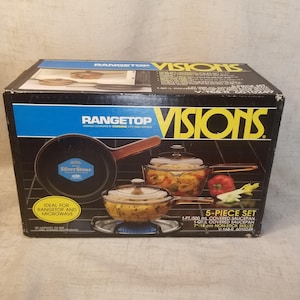Vtg 1990 5-Piece Set Visions Rangetop Cookware Corning Set V-168-R 6010249 NEW